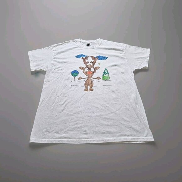 Gildan Mens T Shirt XL White XMas Rudolph The Red Nosed Reindeer Heavy Cotton - Picture 1 of 10